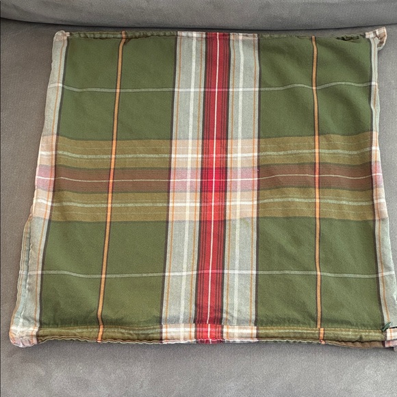 Pottery Barn Plaid Green Red Accent Pillow Slip Cover 22”x22” Flawed - Picture 4 of 8